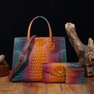 3 Pcs Crocodile Pattern Handbag & Purses Set